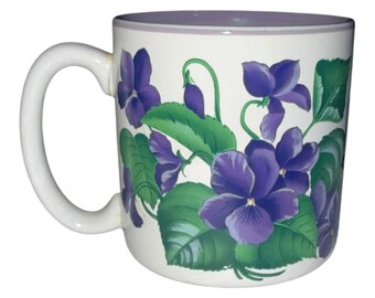 Vintage 1991 Flowers Inc Balloons Purple Floral Ceramic Coffee Tea Mug Cup