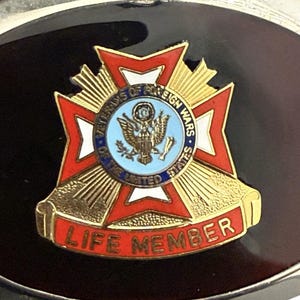 VFW Life Member Gesp Veteranen Buitenlandse Oorlogen Emaille Ovaal Vintage afbeelding 3