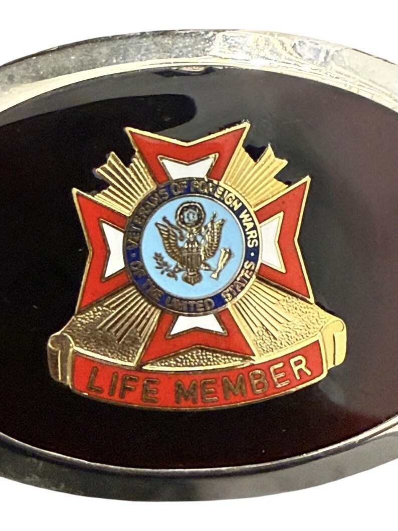 VFW Life Member Gesp Veteranen Buitenlandse Oorlogen Emaille Ovaal Vintage afbeelding 3