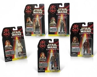 Lote de 5 figuras de acción vintage de Star Wars Episodio 1 de Commtech en blíster.