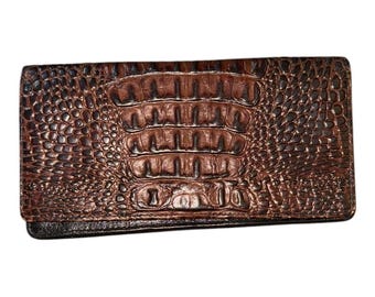 Vintage Brahmin Clutch Wallet Brown Black Two-Tone Crocodile Embossed Leather