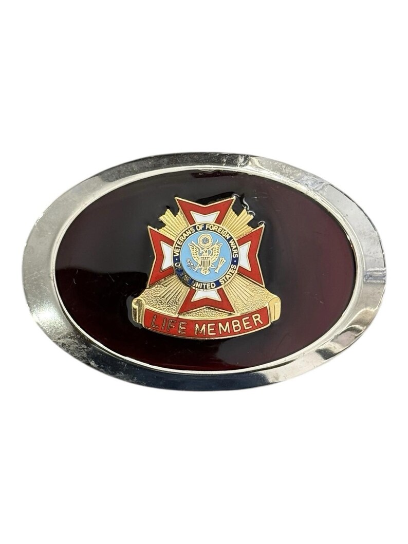 VFW Life Member Gesp Veteranen Buitenlandse Oorlogen Emaille Ovaal Vintage afbeelding 2