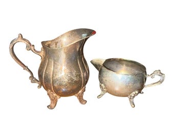 Vintage Towle EPCA Silver Plated Creamer and Sugar Bowl Set Ornate Footed Handle