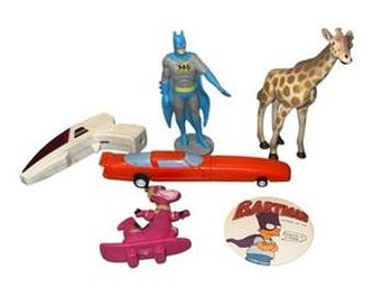 Vintage Toy Lot Batman Bart Simpson Car Giraffe Spaceship Mixed Figures