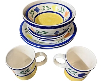 Vintage Gibson Dahlia Housewares Ceramic Hand Painted Floral Dinnerware Set 8pc