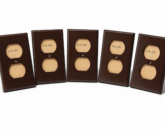 Vintage Leviton bakeliet duplex outlet wandplaten bruin nr. 85003 Veel van 5