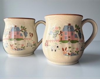 NOS Vintage Heartland By International Tableworks set van 2 aardewerken mokken