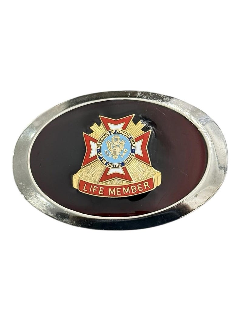 VFW Life Member Gesp Veteranen Buitenlandse Oorlogen Emaille Ovaal Vintage afbeelding 1