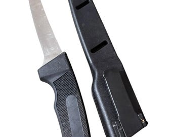 Vintage Fishing Fillet Stainless Knife with Sheath Black Trailing Point