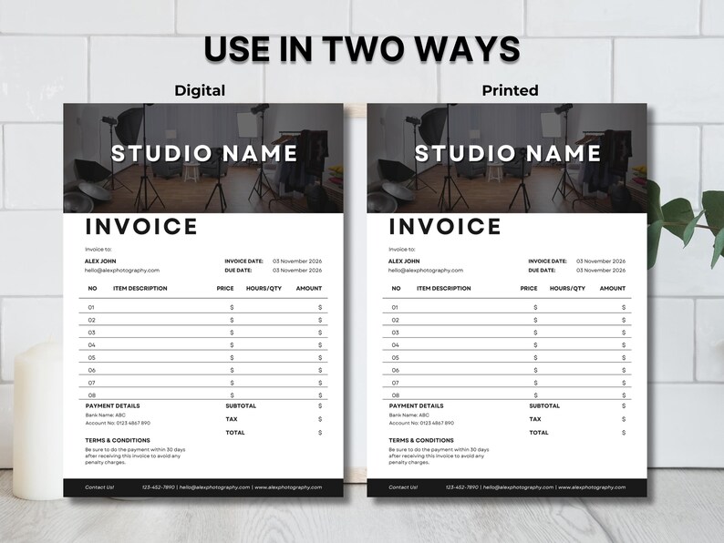 Photo Studio Invoice Editable Photography Invoice Template, Minimalist Photographer and ...