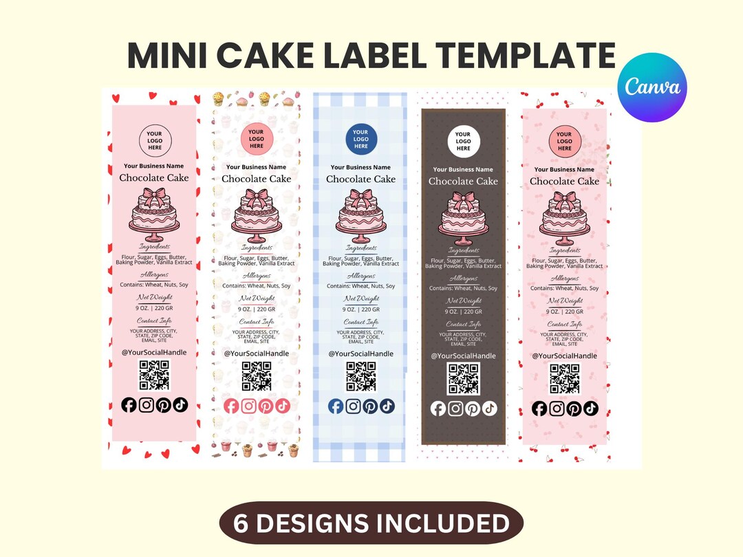 Mini Cake Label, 6X Mini Cake Tin Label Template, Printable Mini Loaf ...