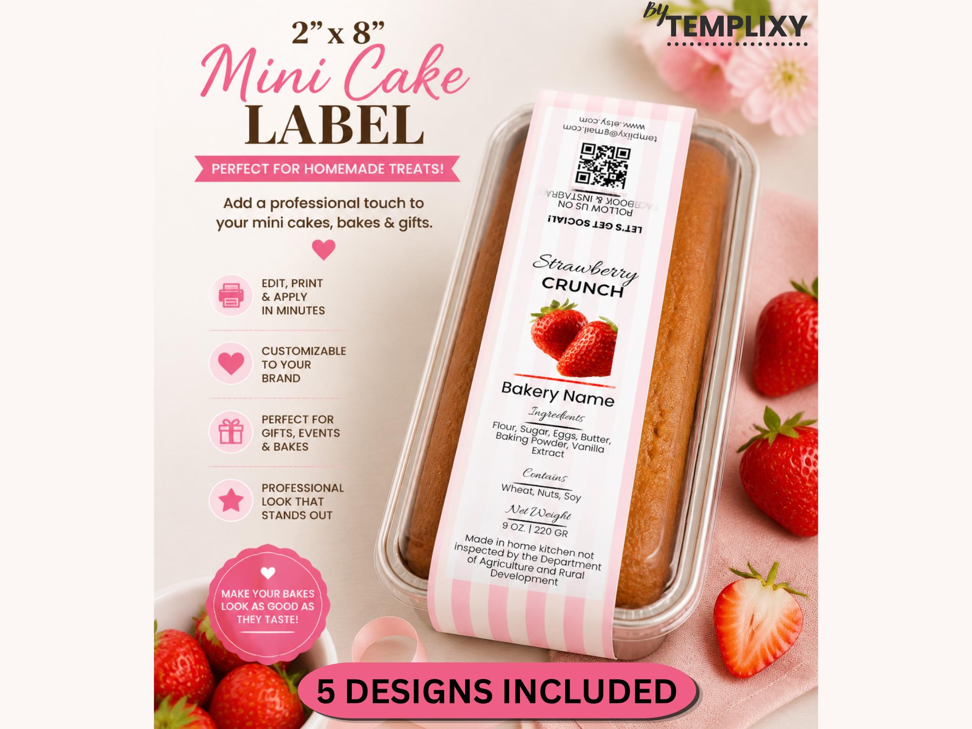 Mini Cake Tin Label | 5 Printable Bakery Labels | Custom Mini Cake Tin ...