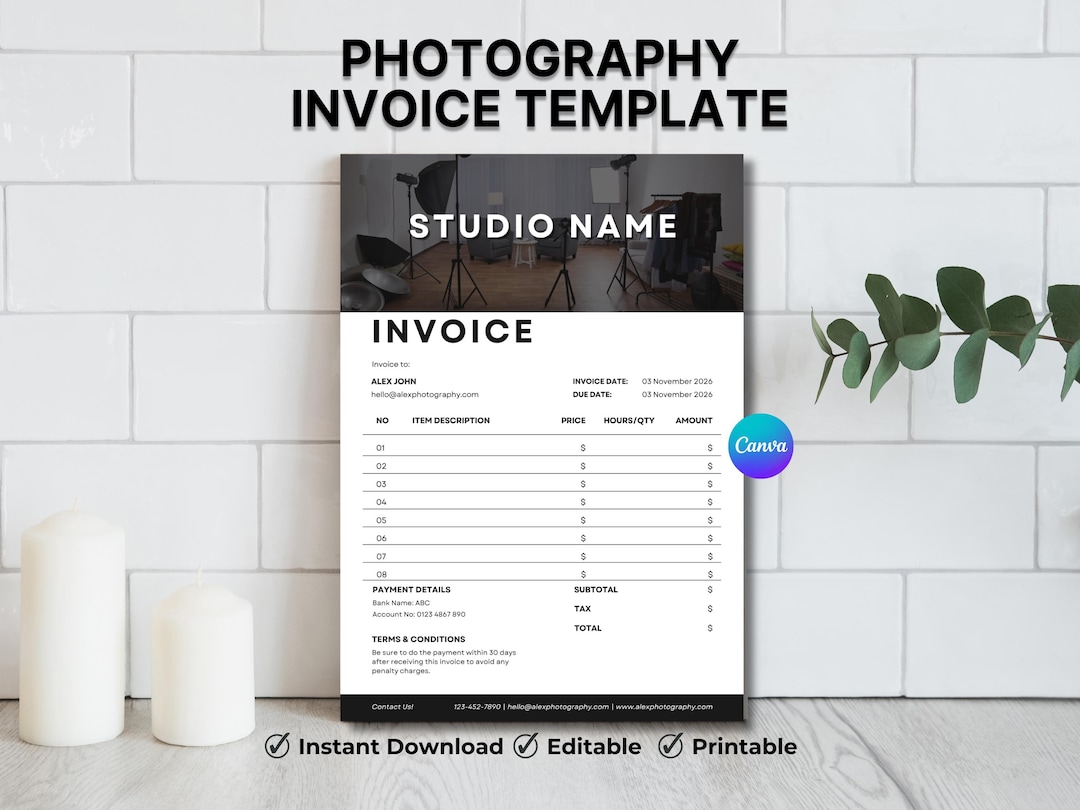 Editable Photography Invoice Template, Minimalist Business (digital ...