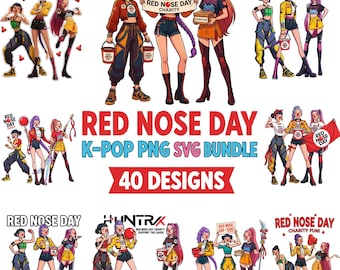 K-Pop Red Nose Day PNG SVG Bundle | 40 Designs | T-Shirts, Stickers & Crafts | Digital Download