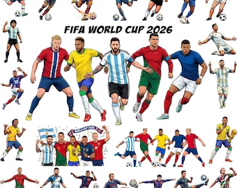 Soccer Stars PNG Clipart Bundle, 2026 World Cup, Transparent Graphics (Digital Download)