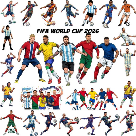 World Cup Soccer Stars PNG Bundle | Messi, CR7, Neymar Jr Clipart (Digital Download)