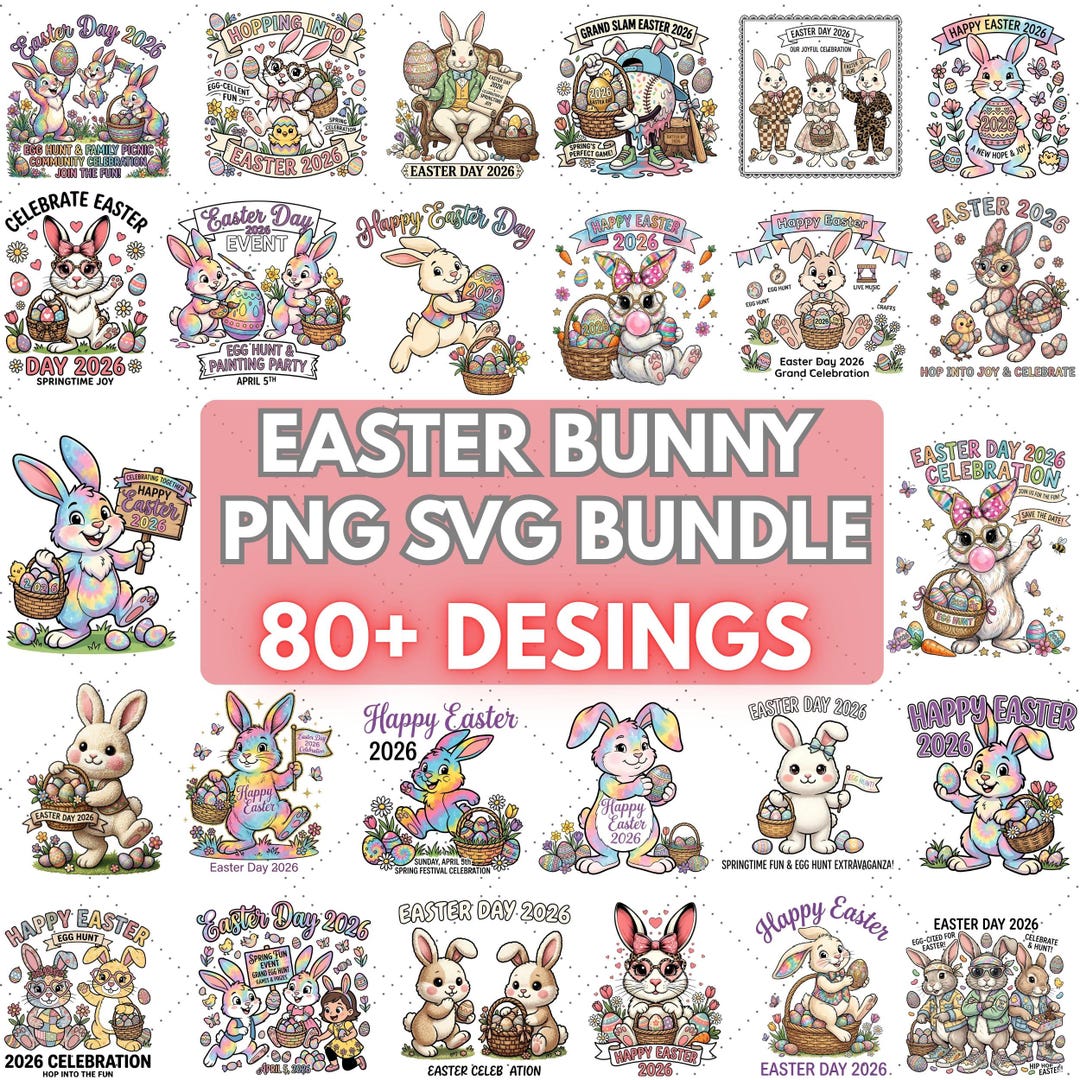 80+ Easter Bunny SVG PNG Bundle, Happy Easter Egg Hunt Designs (digital ...