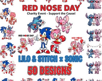 Pakiet Lilo Stitch Sonic Red Nose Day PNG, 50 projektów clipartów z kreskówek (pobieranie cyfrowe)