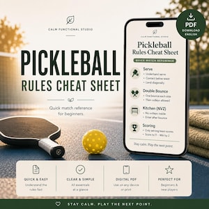 Pickleball Rules Cheat Sheet – Printable Pickleball Rules PDF for Beginners | Quick Reference Guide | Pickleball Cheat Sheet
