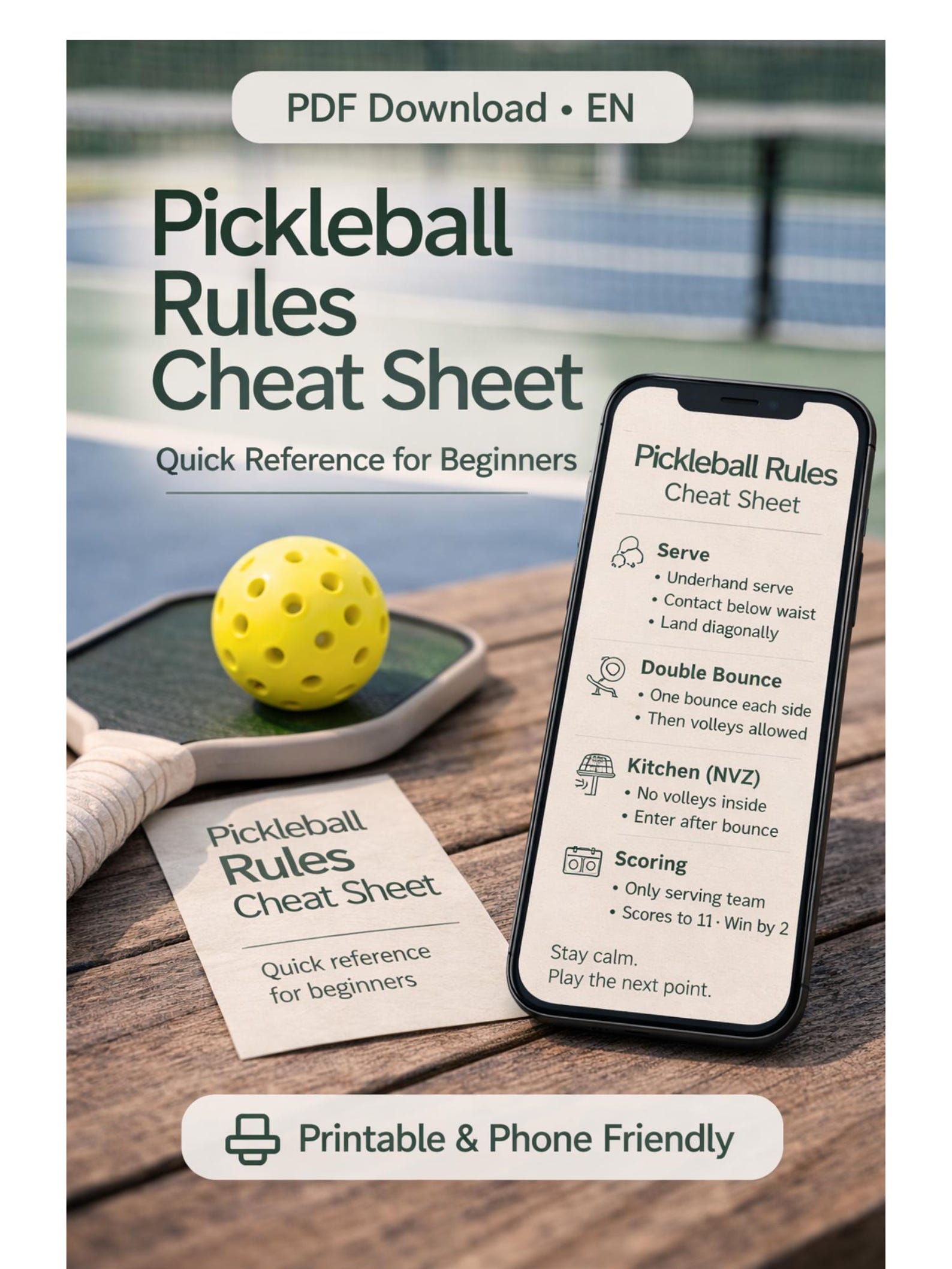 Pickleball Rules Cheat Sheet – Printable Pickleball Rules PDF for ...