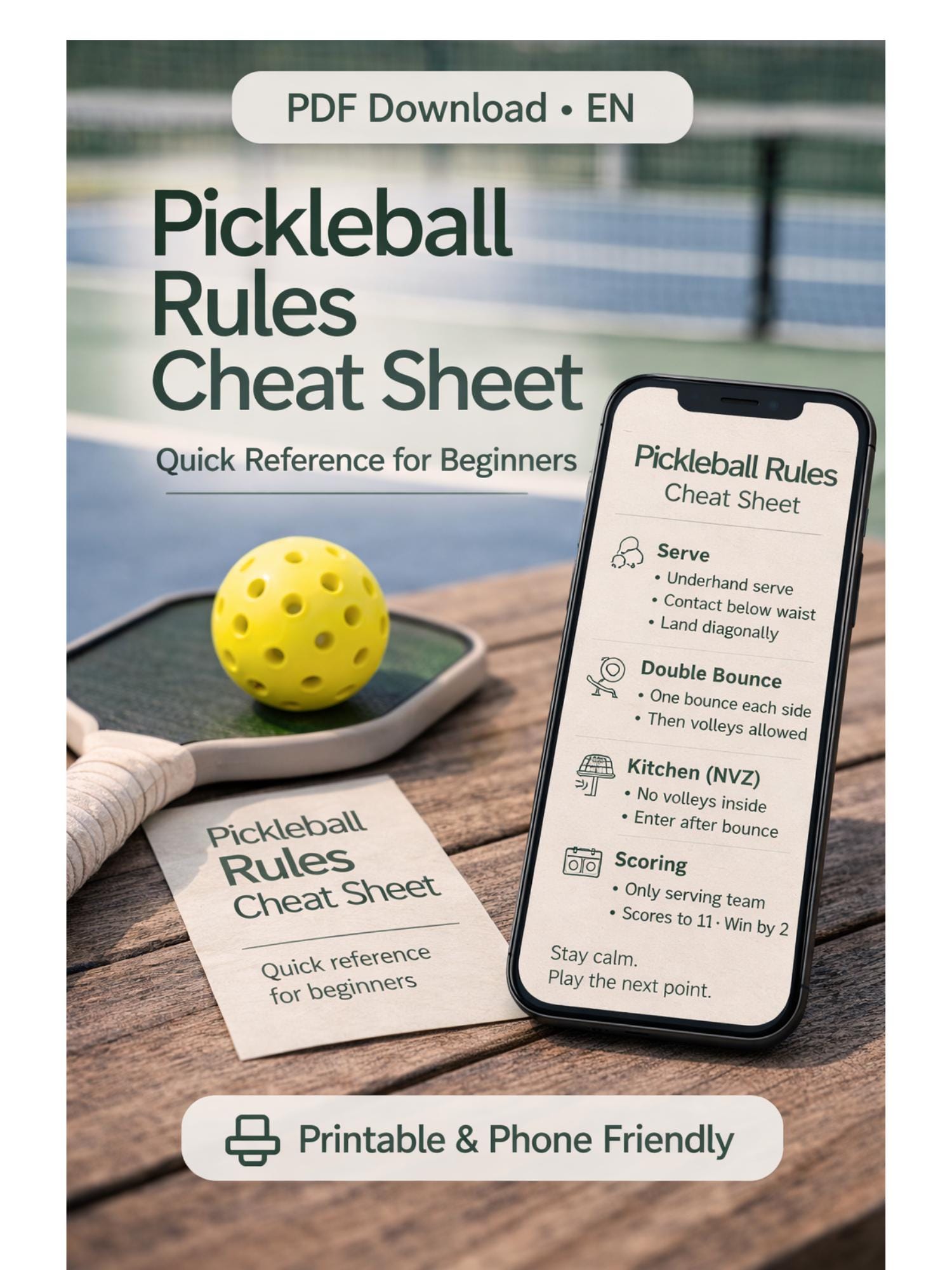Pickleball Worksheets.pdf Pickleball Rules Cheat Sheet – Printable Pickleball Rules PDF for ...