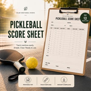 Pickleball Score Sheet – Match Tracker Printable PDF | 12 Games | Simple & Clear