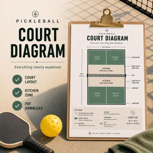 Pickleball Court Diagram PDF | Court Layout & Kitchen Zones | Printable Pickleball Court Guide for Beginners | Instant Download