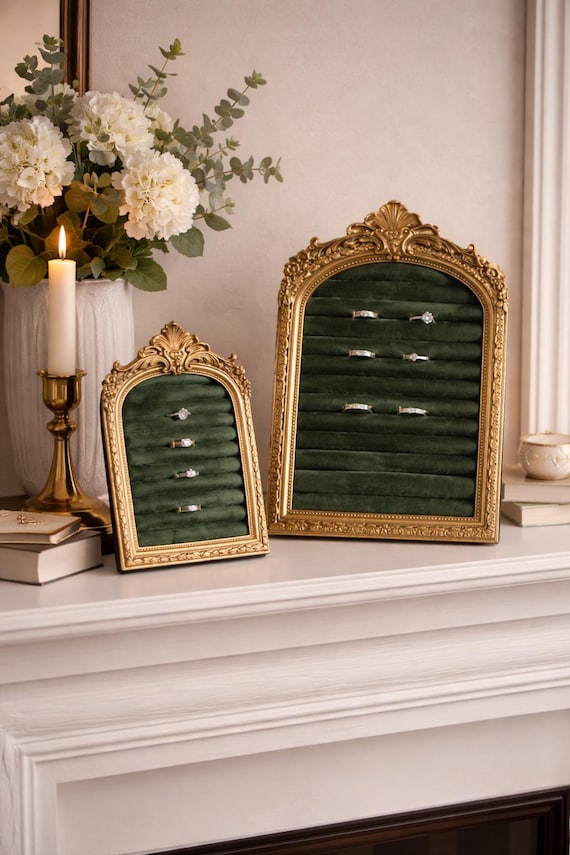 gold dresser decor Vintage Jewelry Display Stand – Ornate Ring Holder with Velvet Insert – Vanity Mantel unique homecoming dresses