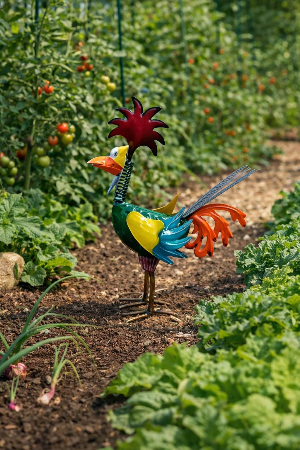 Metal Chicken Garden Decor – Colorful Rooster Yard Art, Outdoor Garden ...