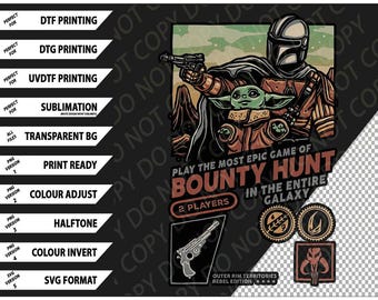 Baby Yoda Bounty Hunter T-shirt Sci-Fi Action Tee Png SVG Digital Nedladdning Utskrivbart Bundle
