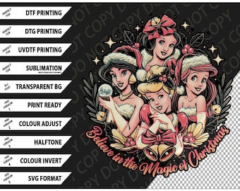 Julprinsessor T-shirt, festlig Disney-t-shirt Png SVG digitalt paket