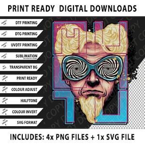 May include: Digital download graphic featuring a stylized illustration of a man with swirling glasses and a beard, set against a geometric background. The image includes text indicating print-ready digital downloads, with various file formats available.