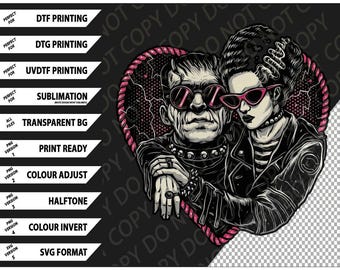 Creature Romance T-shirt, gotisk skräcktröja Png SVG digitalt paket, mörk