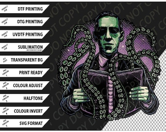Cthulhu Horror T-shirt, Gotisk Skräcktröja Png SVG Digital Bundle, Mörk