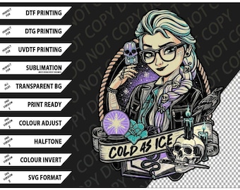 Kall som is T-shirt, gotiska dödskallar T-shirt Png SVG digitalt paket, mörk