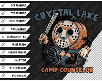 Crystal Lake Camp Counselor T-shirt Png SVG Digital Bundle, Skräcktröja