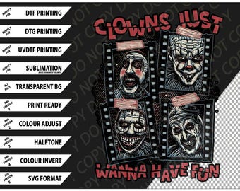 Clowner vill bara ha kul T-shirt, retro skräcktröja PNG SVG digitalt paket