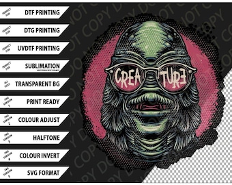 Creature Feature T-shirt, Retro Horror Tee Png SVG Digital Bundle, Mörk