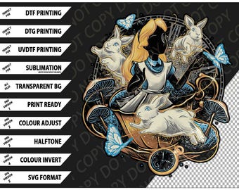 Alice i Underlandet T-shirt Fantasy Fairy Tale Tee Png SVG Digital Nedladdning Utskrivbar Bundle