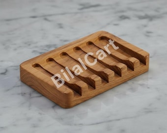 Jabonera de madera de teca, soporte para barra de drenaje, plato de ducha rectangular