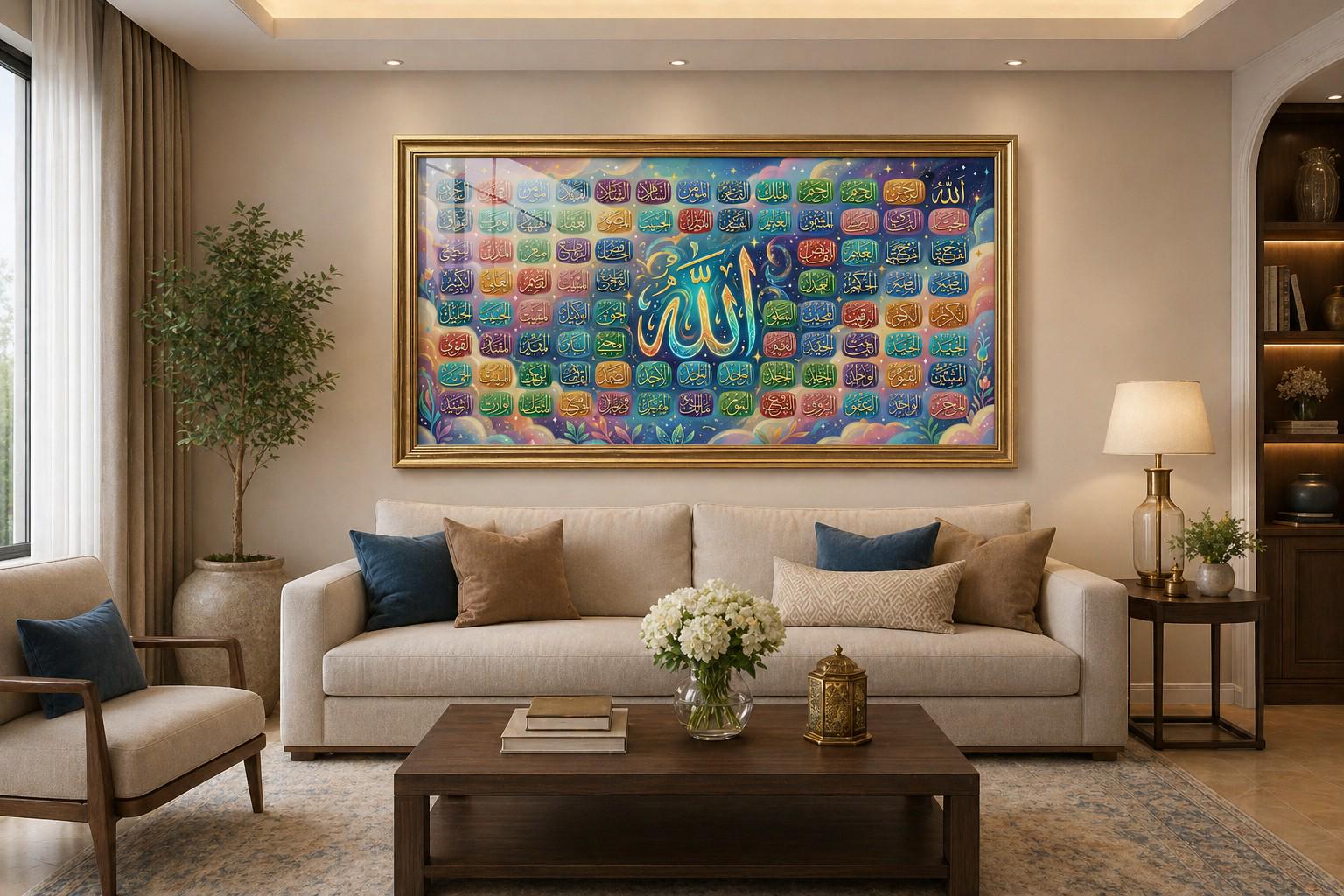 99 Names of Allah Islamic Wall Art: Arabic Calligraphy Living Room ...