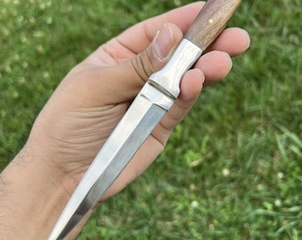 Nóż Slim Boot Fixed Blade z podwójnym ostrzem, stal D2, rękojeść z drewna
