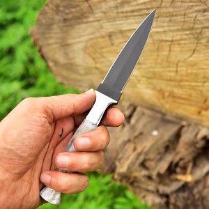 9" Double Edged D2 Steel Boot Knife Hunting Camel Bone Handle Gift For Him