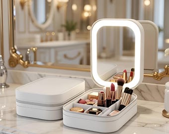 LED Travel Makeup Bag, Lighted Cosmetic Organizer, Vanity Mirror, Mothers Day Gift