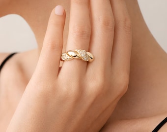 Moissanite Twisted Rope Ring, 24K Gold Plated S925 Sterling Silver Ring, Sparkling Pavé Moissanite Band, Mother's Day Gift for Her