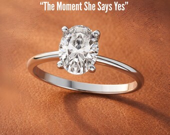 2 Carat Engagement Ring / AGI Certified, Oval Excellent Cut Lab Grown Diamond / Solitaire 14k White Gold / Proposal Moment