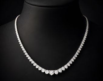Moissanite Tennis Necklace 15 Carat Weight, Graduated 17 Inch Necklace, 14K Gold Over Brass, Elegant Everyday Jewelry, Gift for Her