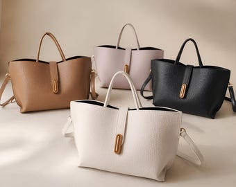 Borsa Tote in Pelle Vegana Donna, Borsa a Spalla Minimal, Grande Capacità con Zip per Uso Quotidiano