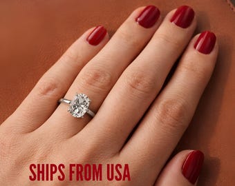 2 Carat Oval Lab Grown Diamond Solitaire Engagement Ring in 14K White Gold – AGI Certified G VS Clarity High Set 2.00 CTW Proposal Ring