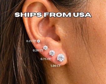 14K Lab Grown Diamond Stud Earrings: Round Diamonds, 0.25-1.5 CTW